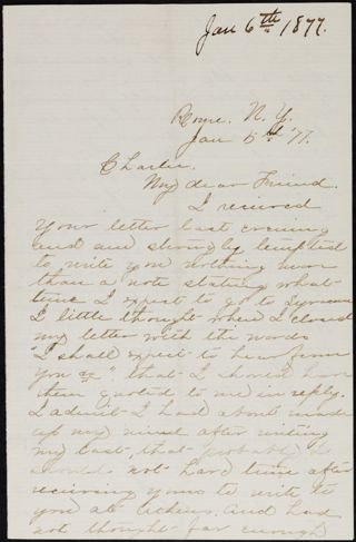 Minnie to Charlie Letter, January 6, 1877