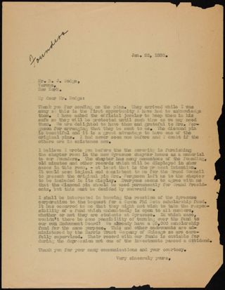Charlotte Bruce Robertson White to Mr. Dodge Letter, January 22, 1938