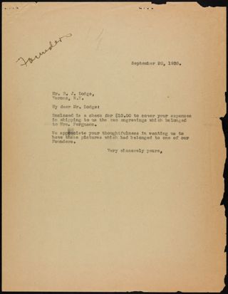 Charlotte Bruce Robertson White to Mr. Dodge Letter, September 20, 1938
