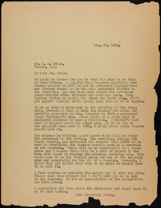 Charlotte Bruce Robertson White to Mr. Dodge Letter, December 30, 1937