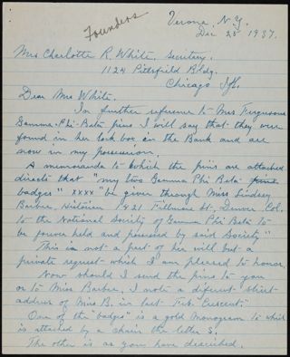 B.J. Dodge to Mrs. White Letter, December 23, 1937