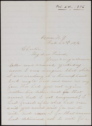 M.A.B. to Charlie Letter, February 22, 1876