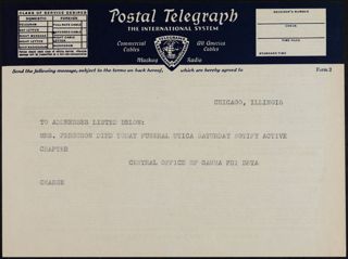Central Office of Gamma Beta Phi to Unknown Telegram, October 21, 1937