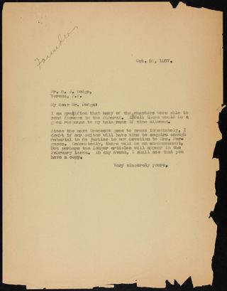 Charlotte Bruce Robertson White to Mr. Dodge Letter, October 29, 1937