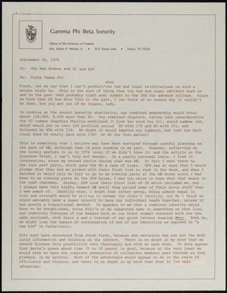 Gloria Nelson to Grand Council Memo, September 26, 1976