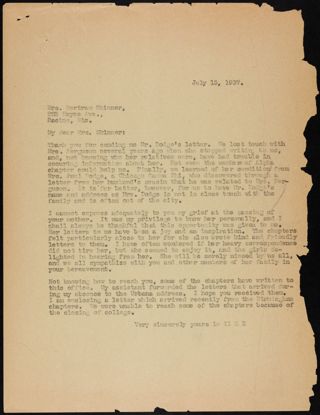 Charlotte Bruce Robertson White to Mrs. Skinner Letter, July 13, 1937