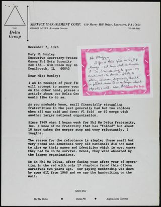 George E. LaTour to Miss Moxley Letter, December 7, 1976