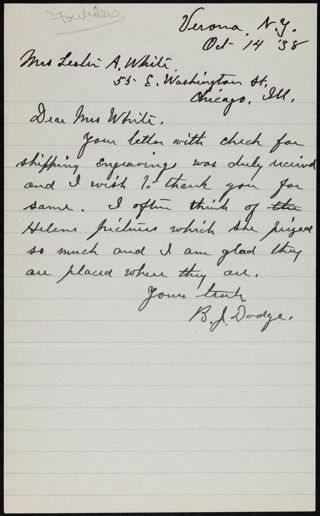 Bert J. Dodge to Mrs. White Letter, October 14, 1938