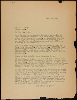 Charlotte Bruce Robertson White to Mr. Dodge Letter, February 17, 1938