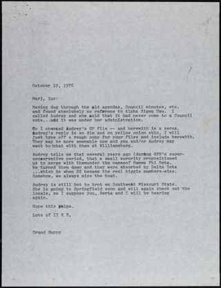 Grand Guppy to Marj Lundin Letter, October 10, 1976