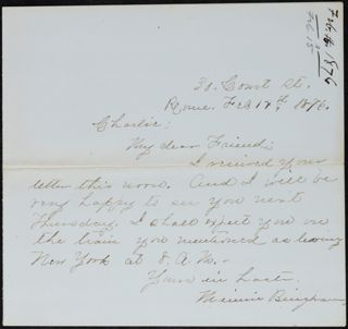 Minnie Bingham to Charlie Letter, February 14, 1876