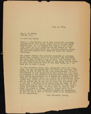 Charlotte Bruce Robertson White to Mr. Dodge Letter, December 2, 1937