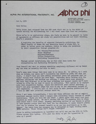 Phyllis Selig to Betty Haverfield Letter, October 6, 1976