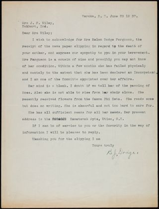 Bert J. Dodge to Mrs. Wiley Letter, June 28, 1937