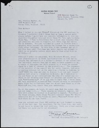 Mary Louise Doyle to Audrey Shafer Letter, January 24, 1972