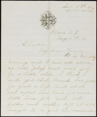 Minnie A.B. to Charlie Letter, August 2, 1876