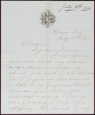 Minnie Bingham to Charlie Letter, July 14, 1876