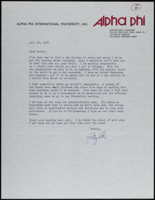 Phyllis Selig to Betty Jones Letter, October 28, 1976