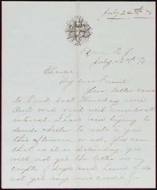 Minnie Bingham to Charlie Letter, July 22, 1876
