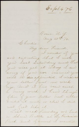 Minnie A.B. to Charlie Letter, August 28, 1876
