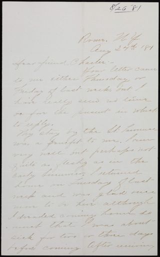 Minnie Bingham to Charlie Letter, August 24, 1881