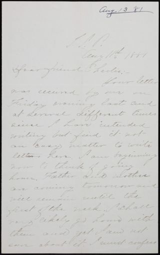 Minnie Bingham to Charlie Letter, August 11, 1881