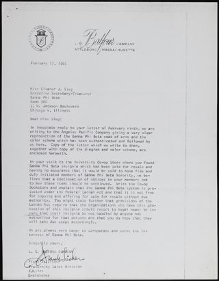 Frank Licher to Miss Sieg Letter, February 17, 1965