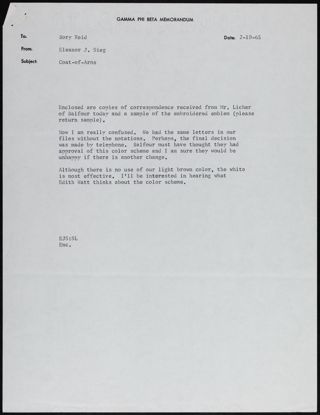 Eleanor J. Sieg to Bory Reid Memo, February 19, 1965