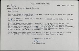 Bea Wittenberg to Betty Olsen Memo, August 25, 1958