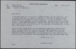 Elizabeth Arnold to Olive Picard Memo, May 9, 1958