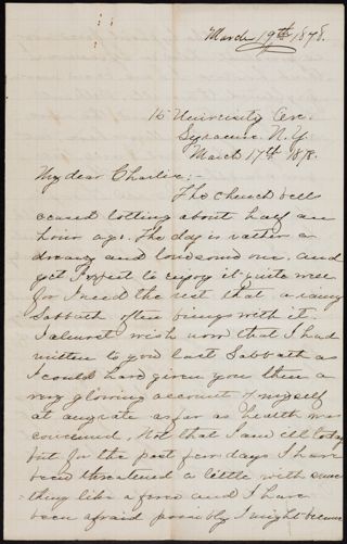 Minnie Bingham to Charlie Letter, March 17, 1878