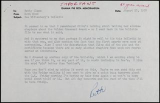 Ruth Wood to Betty Olsen Memo, Augustus 27, 1958