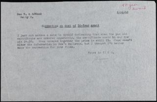 Betty Olsen to Bea W. & R. J. Wood Memo, August 29, 1958