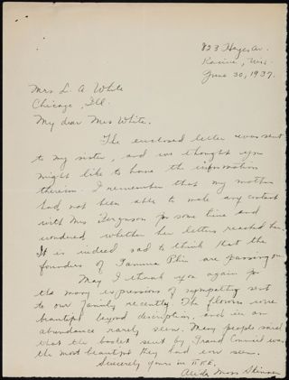 Alida Moss Skinner to Mrs. White Letter, June 30, 1937