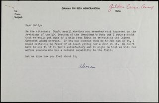 Aleene Thieme to Betty Olsen Memo, c. 1959