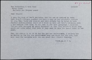 Betty Olsen to Bea Wittenberg & Ruth Wood Memo, August 28, 1958