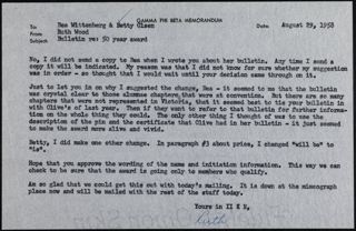 Ruth Wood to Bea Wittenberg & Betty Olsen Memo 2, August 29, 1958