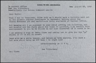 Bea Wittenberg to Marie Letter, August 25, 1958
