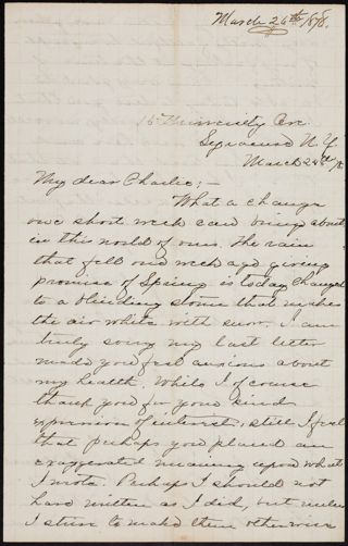 Minnie Bingham to Charlie Letter, March 24, 1878