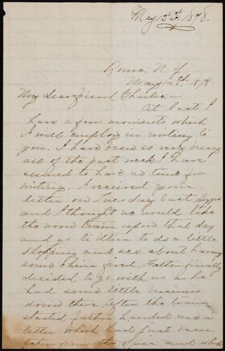 Minnie Bingham to Charlie Letter, May 12, 1878