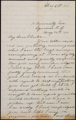 Minnie Bingham to Charlie Letter, May 26, 1878