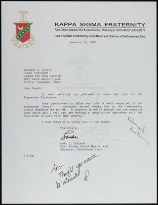 Luke J. Schissel to Randi Allard Letter, January 22, 1987