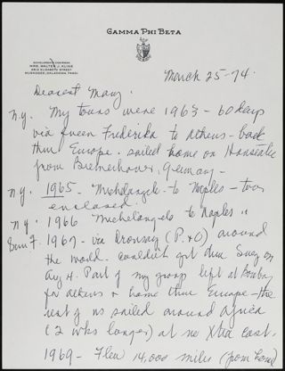 Helen Kline to May Letter, March 25, 1974