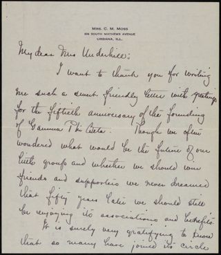 Frances E. Haven Moss to Mrs. Underhill Letter, November 23, 1924