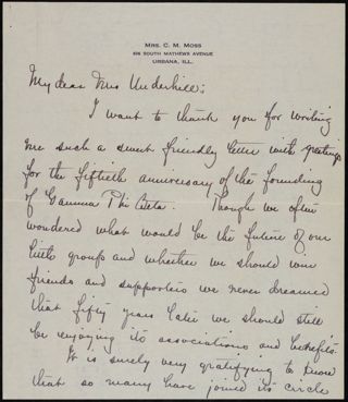 Frances E. Haven Moss to Mrs. Underhill Letter, November 23, 1924