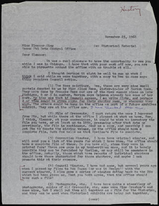 Penelope M. Simonson to Eleanor Sieg Letter, November 25, 1962