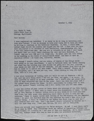 Penny Simonson to Marion Howe Letter, October 7, 1962