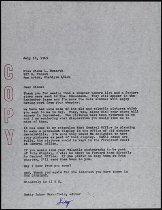 Betty Luker Haverfield to Diana Letter, July 18, 1969