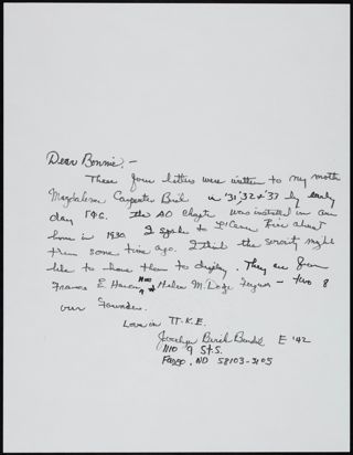 Jocelyn Birch Bendill to Bonnie Letter