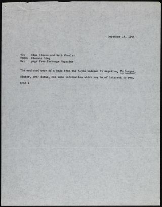 Eleanor Sieg to Elna Simons and Beth Wheeler Letter, December 14, 1964